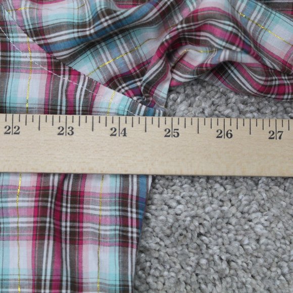 Wrancher Wrangler Pearl Snap Shirt Mens 2XL XXL  Pink/Blue w/Gold Metallic Strip - Picture 10 of 11